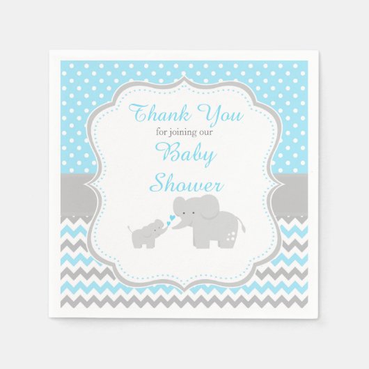 Elephant Blue and Gray Baby Shower Party Serviette (Vorderseite)