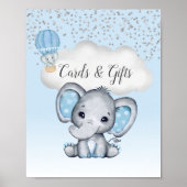 Elephant Blue Balloon Baby Duschkarten Geschenke Poster (Vorne)