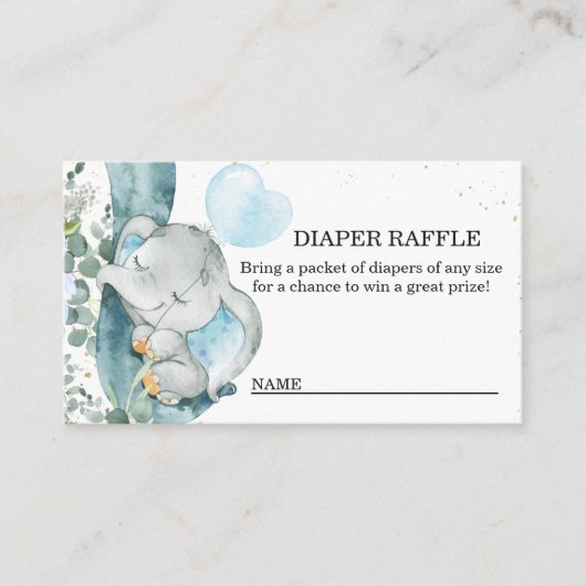 Elephant Blue Balloon Baby Duwer Diaper Raffle Begleitkarte (Vorderseite)