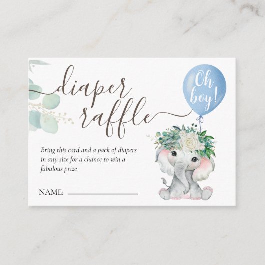 Elephant Blue Balloon Baby Shower Diaper Raffle Begleitkarte (Vorderseite)