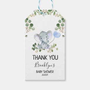 Elephant Blue Balloon Baby Shower Favor Tag Geschenkanhänger