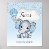 Elephant Blue Balloon Baby Shower Favorit Schild (Vorne)