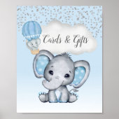 Elephant Blue Balloon Baby Showkarten & Geschenke Poster (Vorne)