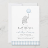 Elephant Blue Balloon Boy Baby Shower Einladung (Vorderseite)