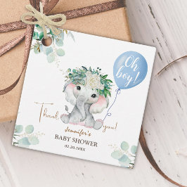 Elephant Blue Balloon Greenery Oh Boy Baby Shower Geschenkanhänger