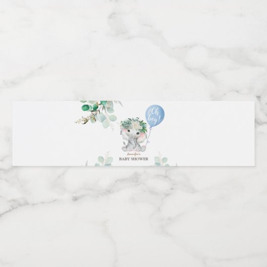 Elephant Blue Balloon | Kinderdusche Wasser Wasserflaschenetikett (Einzelnes Label)