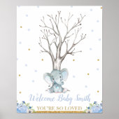 Elephant Blue Boy Baby Dusche Dumbprints Tree Poster (Vorne)