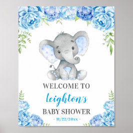 Elephant Blue Boy Baby Dusche Sprinkle Empfang Poster