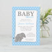 Elephant Blue Dots Baby Shower Einladungen (Stehend Vorderseite)
