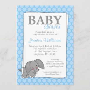 Elephant Blue Dots Baby Shower Einladungen