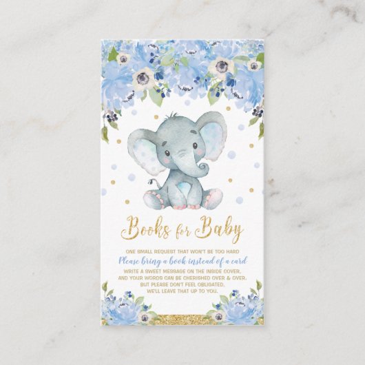 Elephant Blue Floral Baby Dusche bringen ein Buch Begleitkarte (Vorderseite)