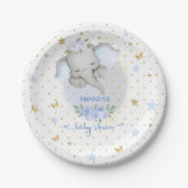 Elephant Blue Floral Boho Baby Boy Dusche Pappteller (Vorderseite)