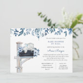 Elephant Blue Flowers Baby Dusche by Mail Einladung (Stehend Vorderseite)