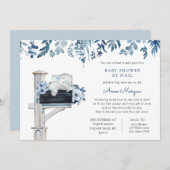 Elephant Blue Flowers Baby Dusche by Mail Einladung (Vorne/Hinten)