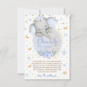 Elephant Blue Flowers Moon Baby Dusche Dankeskarte (Vorderseite)