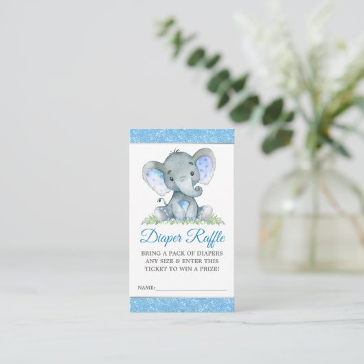 Elephant Blue Glitzer Diaper Raffle Baby Dusche Begleitkarte (Stehend Vorderseite)
