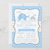 Elephant Blue Gray Baby Shower Einladungen (Vorderseite)