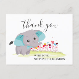 Elephant Blue Heart Balloons Danke Card Postkarte