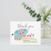Elephant Blue Heart Balloons Danke Card Postkarte (Stehend Vorderseite)