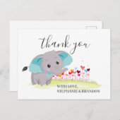 Elephant Blue Heart Balloons Danke Card Postkarte (Vorne/Hinten)