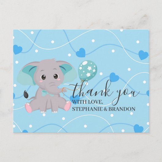 Elephant Blue Herz Balloons Danke Karte (Vorderseite)