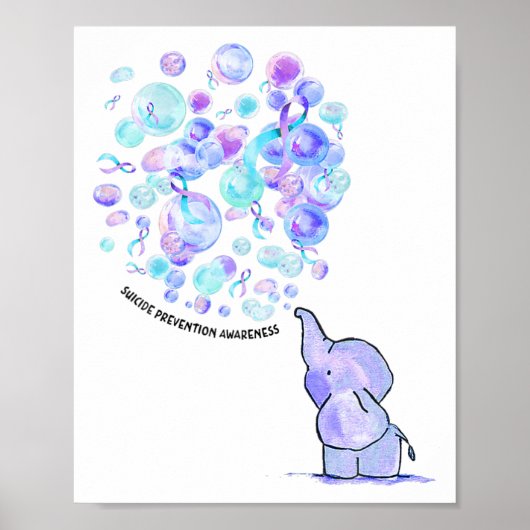 Elephant Blue Lila Balloons Suicide Prevention A Poster (Vorne)