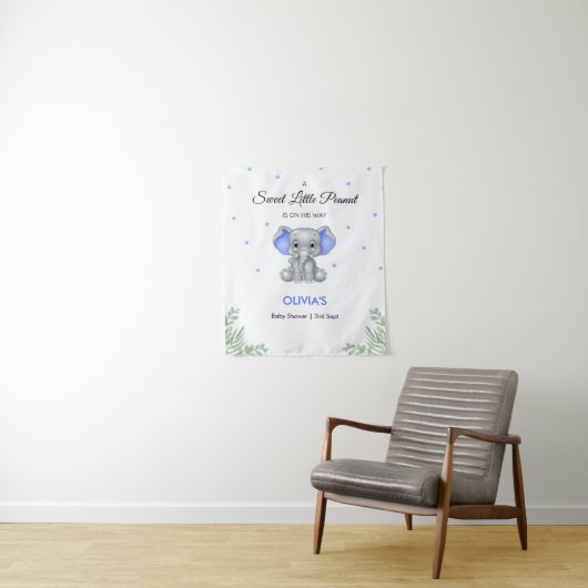 Elephant Blue Stars Boy Babydusche Hintergrund Wandteppich (Beispiel)