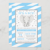 Elephant Blue Stripes Boy Baby Shower Einladungen (Vorne/Hinten)
