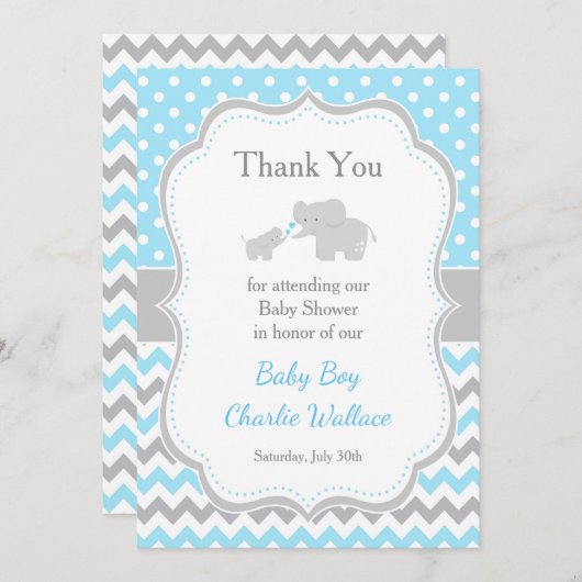 Elephant Blue und Gray Baby Dusche Dankeskarte (Vorne/Hinten)