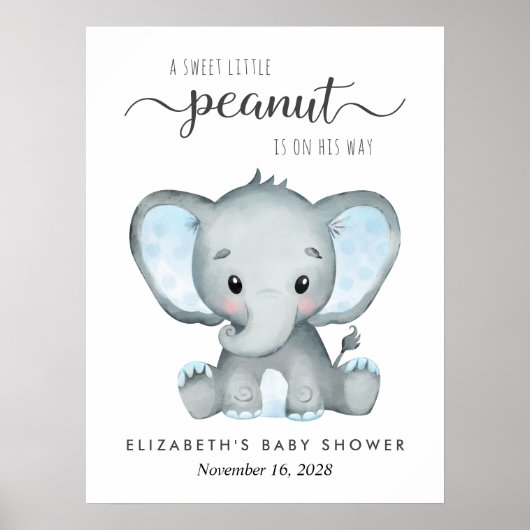 Elephant Blue Watercolor Baby Boy Dusche Willkomme Poster (Vorne)