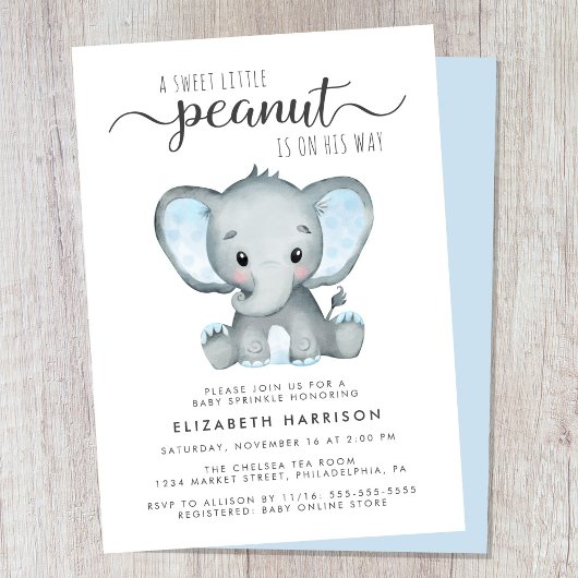 Elephant Blue Watercolor Baby Boy Sprinkle Einladung