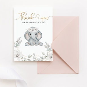 Elephant & Blume Watercolor Kinderdusche Vielen Da Dankeskarte