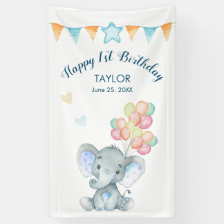 Elephant Blush Blue Star Happy 1. Geburtstag Banne Banner