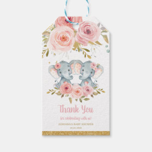 Elephant Blush Pink Floral Twins Baby Dusche Gefal Geschenkanhänger