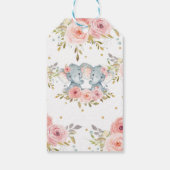 Elephant Blush Pink Floral Twins Baby Dusche Gefal Geschenkanhänger (Rückseite)