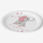 Elephant Blush Pink Watercolor Girl Babydusche P Pappteller (Schrägansicht)