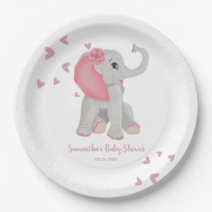 Elephant Blush Pink Watercolor Girl Babydusche P Pappteller