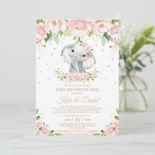 Elephant Blush Virtual Baby Dusche per Mail Einladung (Stehend Vorderseite)