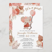 Elephant Boho Floral Baby Shower Girl Einladung (Vorne/Hinten)