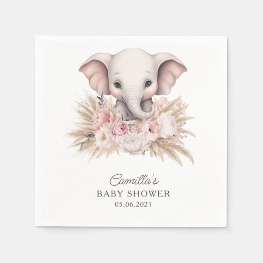 Elephant Boho Girl Baby Shower Serviette (Vorderseite)