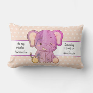 Elephant Boho Peach Pink Baby Stats Kinderzimmer Lendenkissen