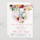 Elephant & Bordeaux Blume Babydusche Einladung (Vorne/Hinten)