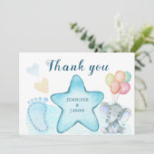 Elephant Boy Baby Dusche Vielen Dank Karten (Stehend Vorderseite)