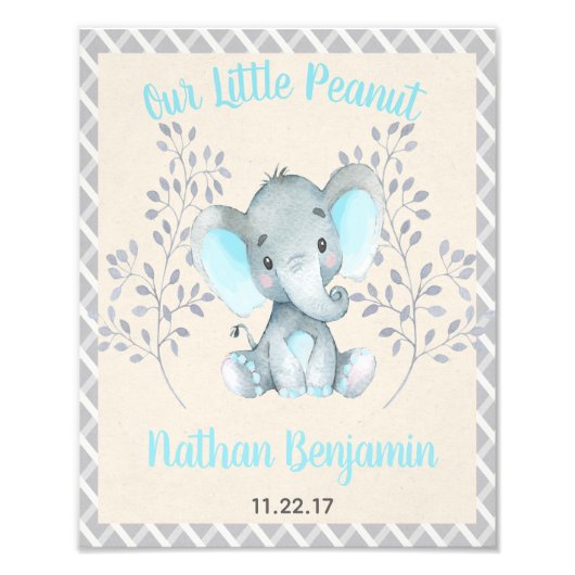 Elephant Boy Baby Kinderzimmer-Zeichen Fotodruck (Vorne)