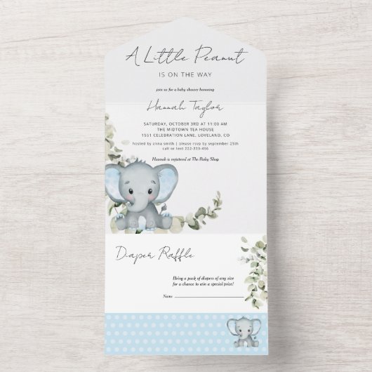 Elephant Boy Baby Shower All In One Einladung (Innen Boden)