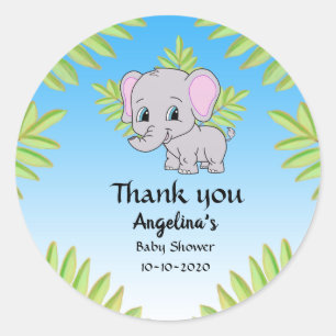 Elephant Boy Baby Shower Blue Ombre Vielen Dank Runder Aufkleber
