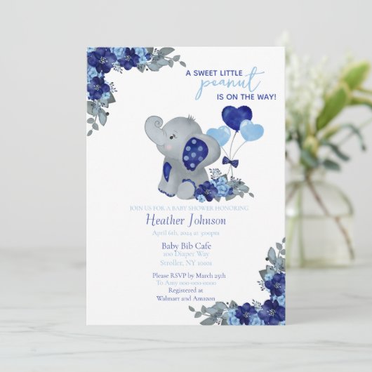 Elephant Boy Baby Shower Einladung (Stehend Vorderseite)