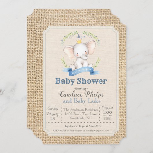 Elephant Boy Baby Shower Einladung (Vorne/Hinten)