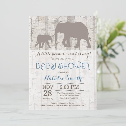 Elephant Boy Baby Shower Einladung Rustikal (Stehend Vorderseite)