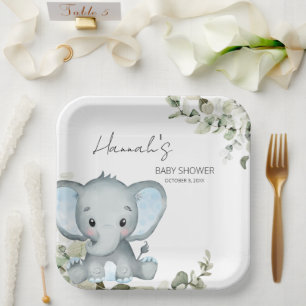 Elephant Boy Baby Shower Pappteller
